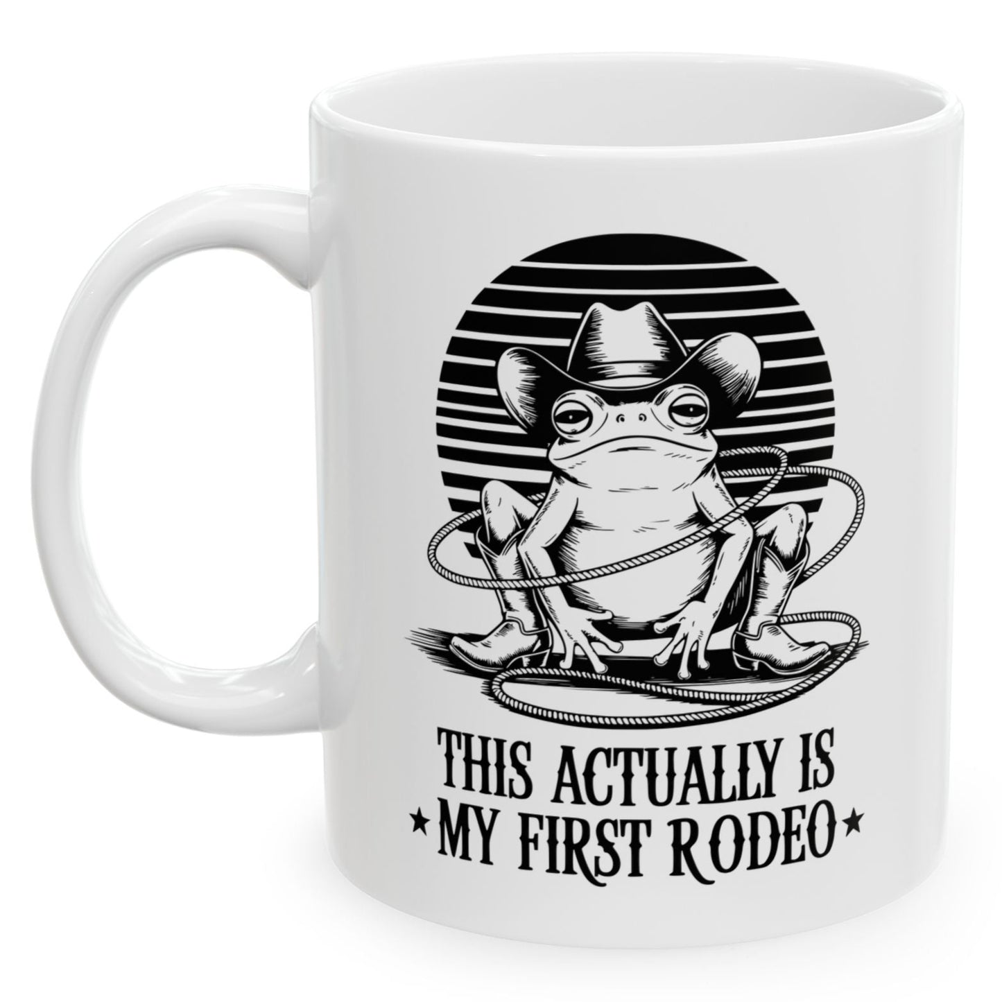 This Actually Is My First Rodeo Funny Western Frog 11oz Unique Coffee Cup Mug