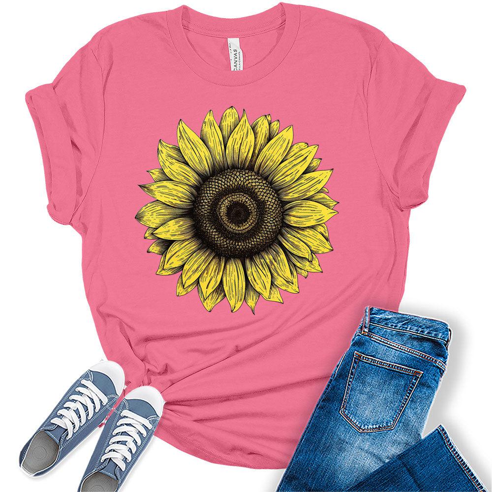 Women's Sunflower Shirt Short Sleeve Floral Tshirt Casual Bella Graphic Tee Summer Top