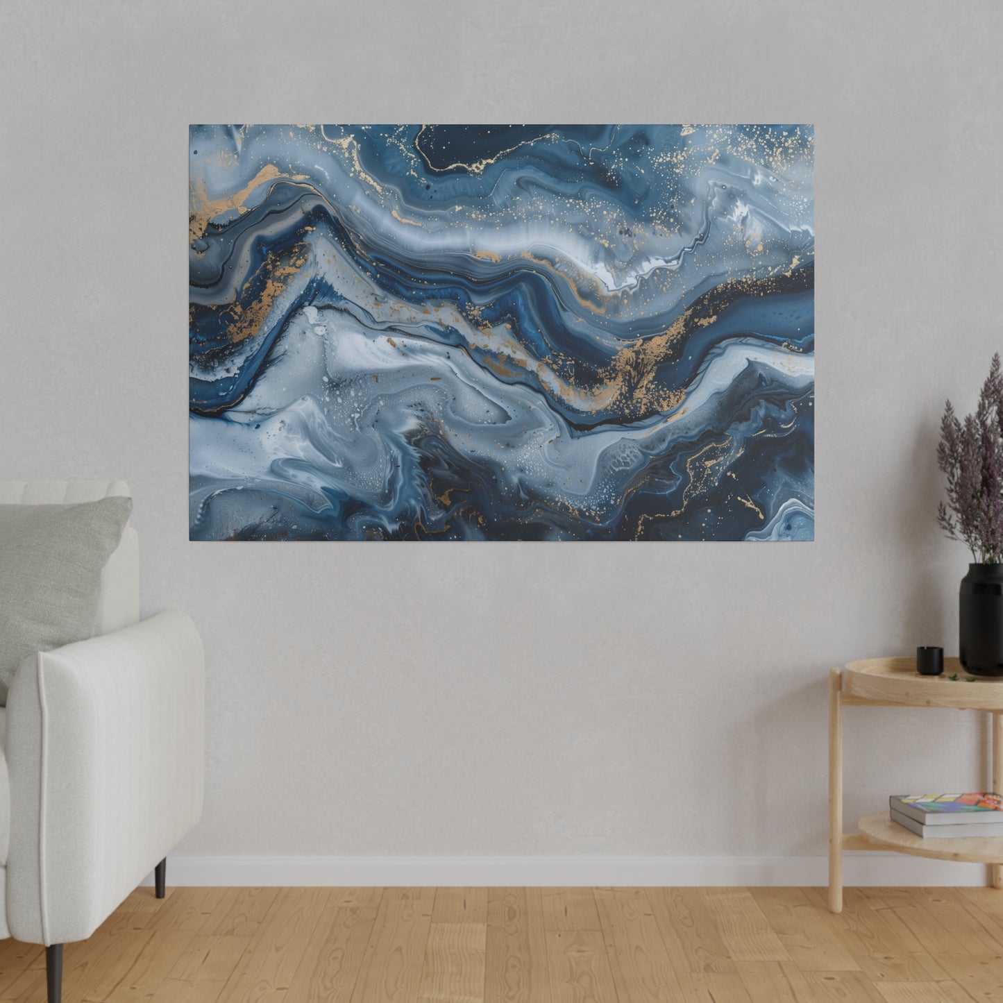 Abstract Blue Grey Canvas Print Wall Painting Marble Artwork Canvas Wall Art for Living Room Home Office Décor