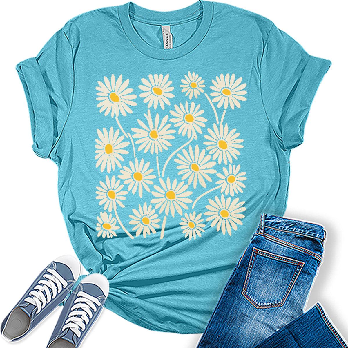 Daisy Shirt Boho Floral Vintage Tops Cottagecore Plus Size Graphic Tees for Women