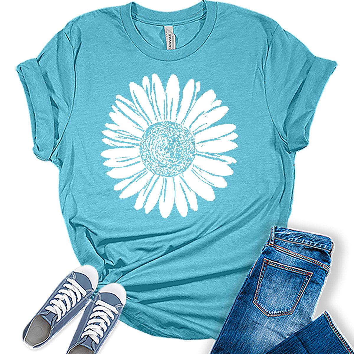 Women's Sunflower T Shirt Graphic Tees Cute Flower Bella Short Sleeve Casual Girls Tops