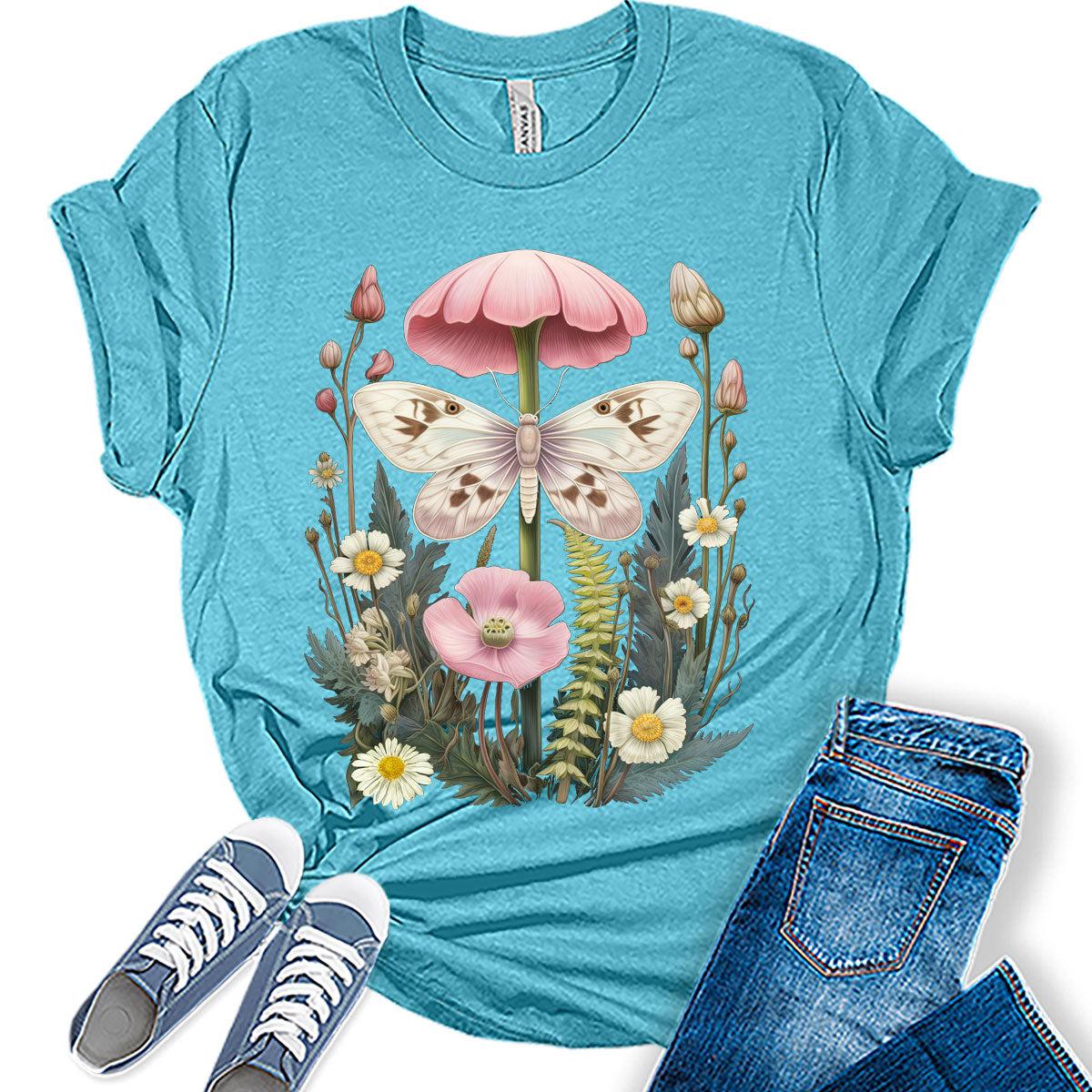 Womens Vintage Graphic Tees Cute Floral T Shirts Girls Cottagecore Shirt Flower Fall Tops for Women