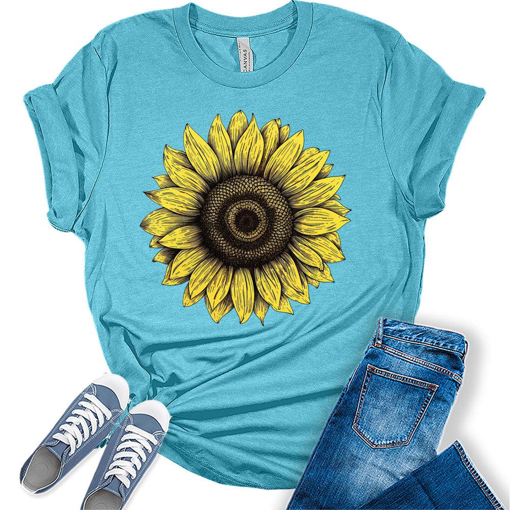 Women's Sunflower Shirt Short Sleeve Floral Tshirt Casual Bella Graphic Tee Summer Top
