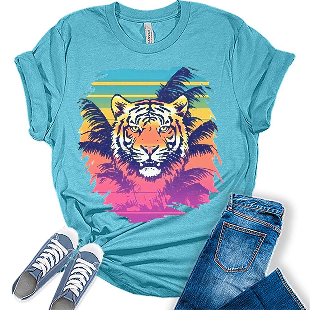 Trendy Tiger Shirts for Women Retro Groovy Graphic Tshirt Summer Tees Tops