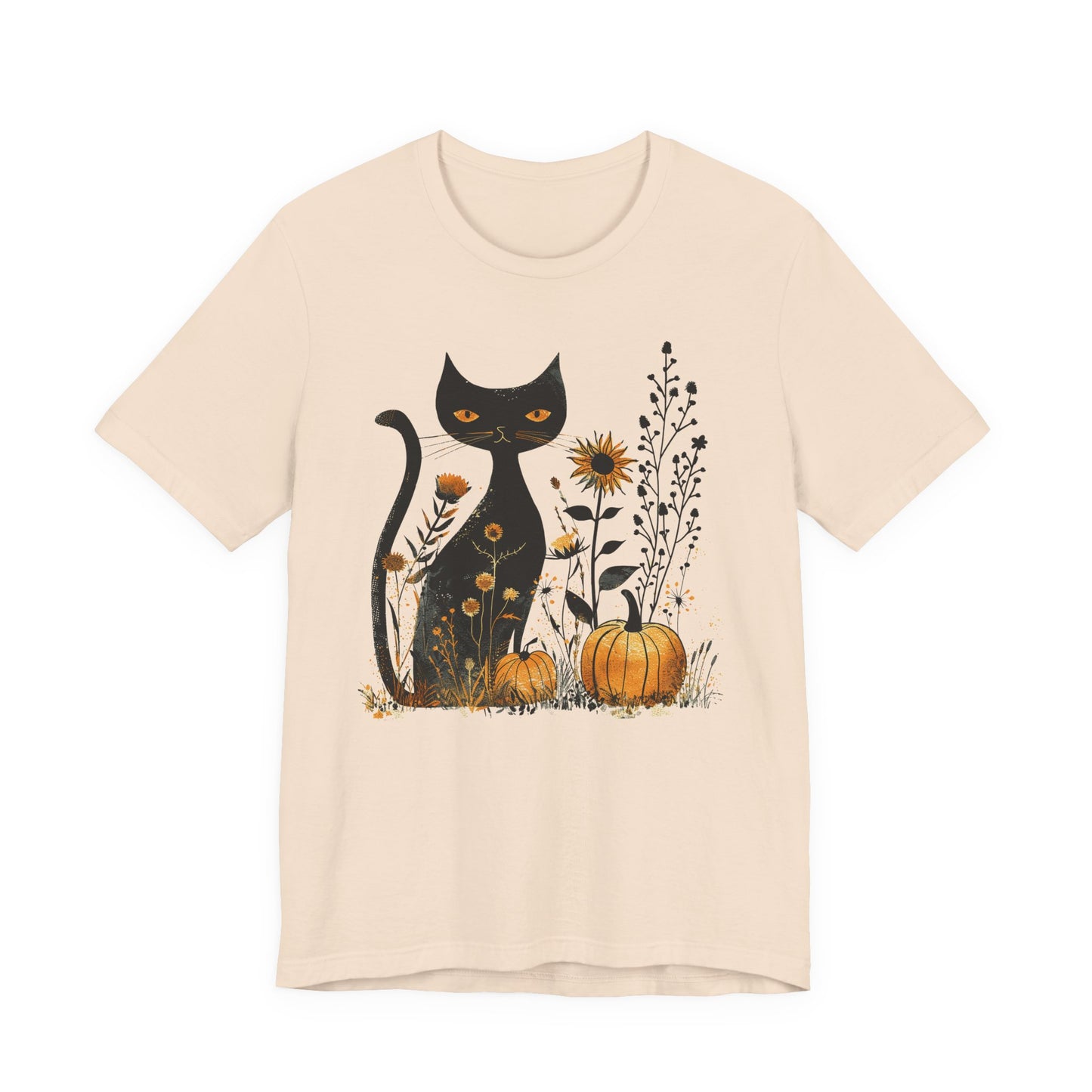 Cat Pumpkin Shirt Boho Halloween Short Sleeve Fall Plus Size Tops For Women - PF