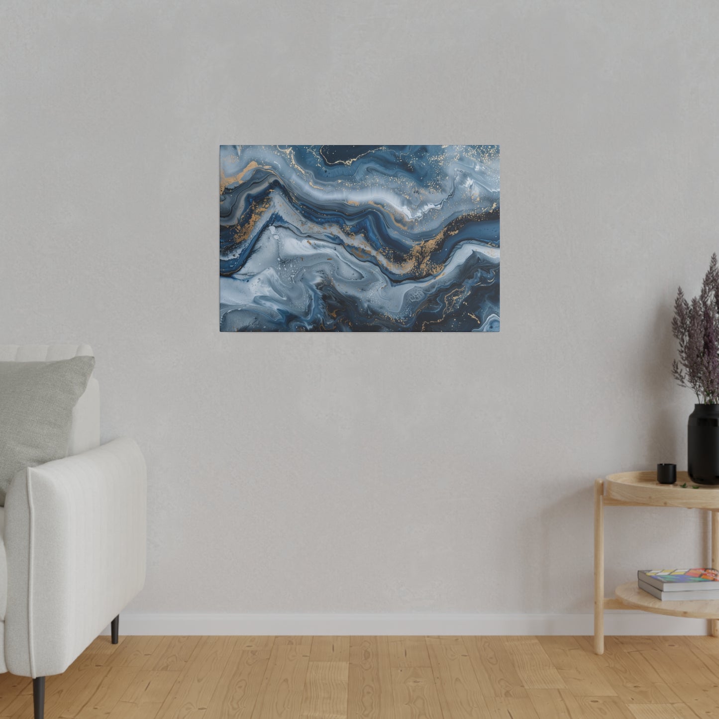 Abstract Blue Grey Canvas Print Wall Painting Marble Artwork Canvas Wall Art for Living Room Home Office Décor