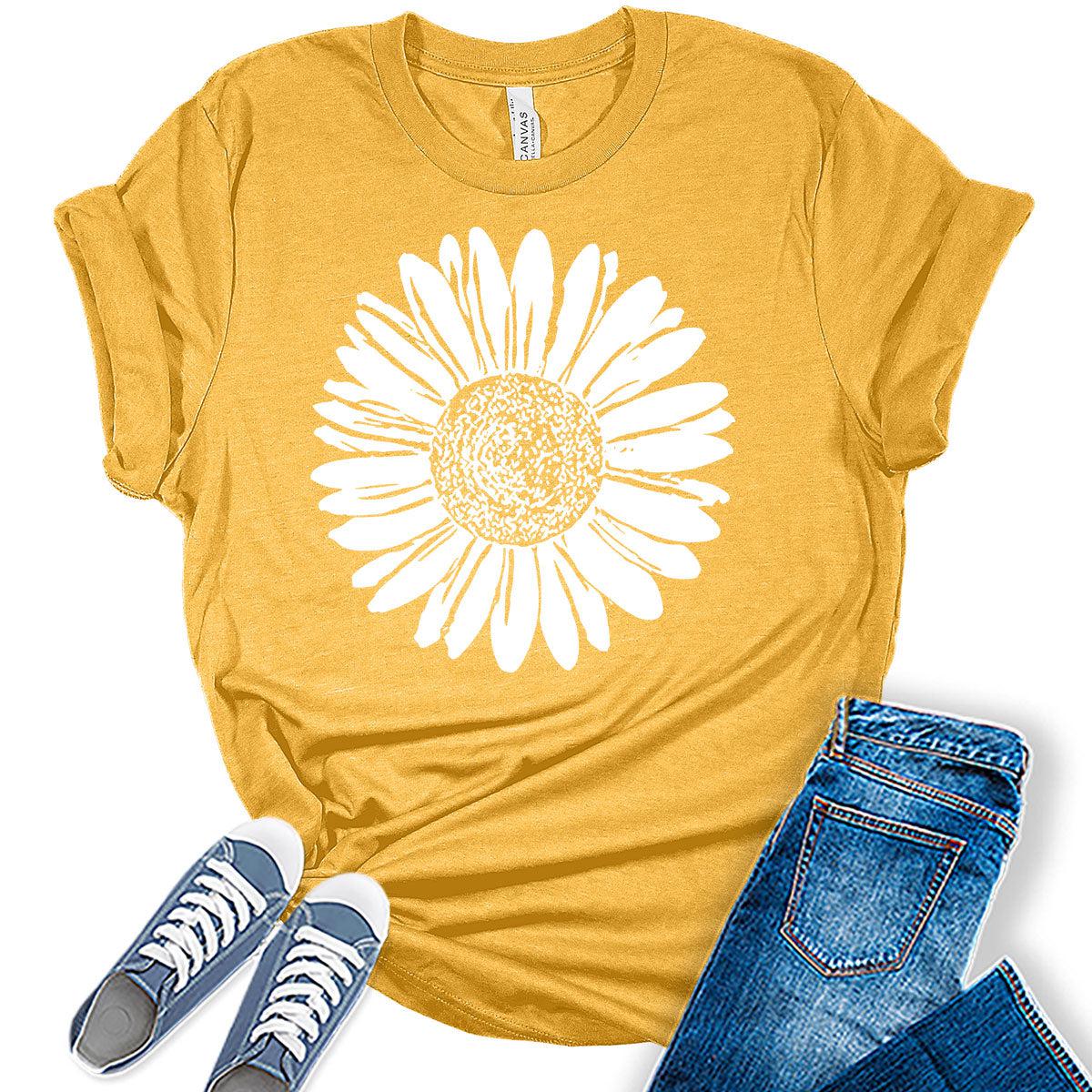 Women's Sunflower T Shirt Graphic Tees Cute Flower Bella Short Sleeve Casual Girls Tops