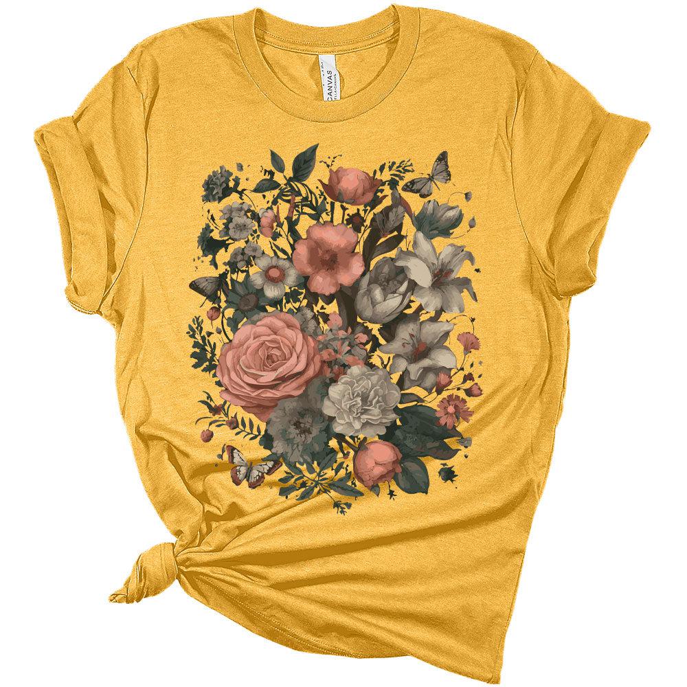 Womens Floral Shirts Trendy Wildflower Vintage Graphic Tees Butterfly Short Sleeve T Shirts Bella Summer Tops