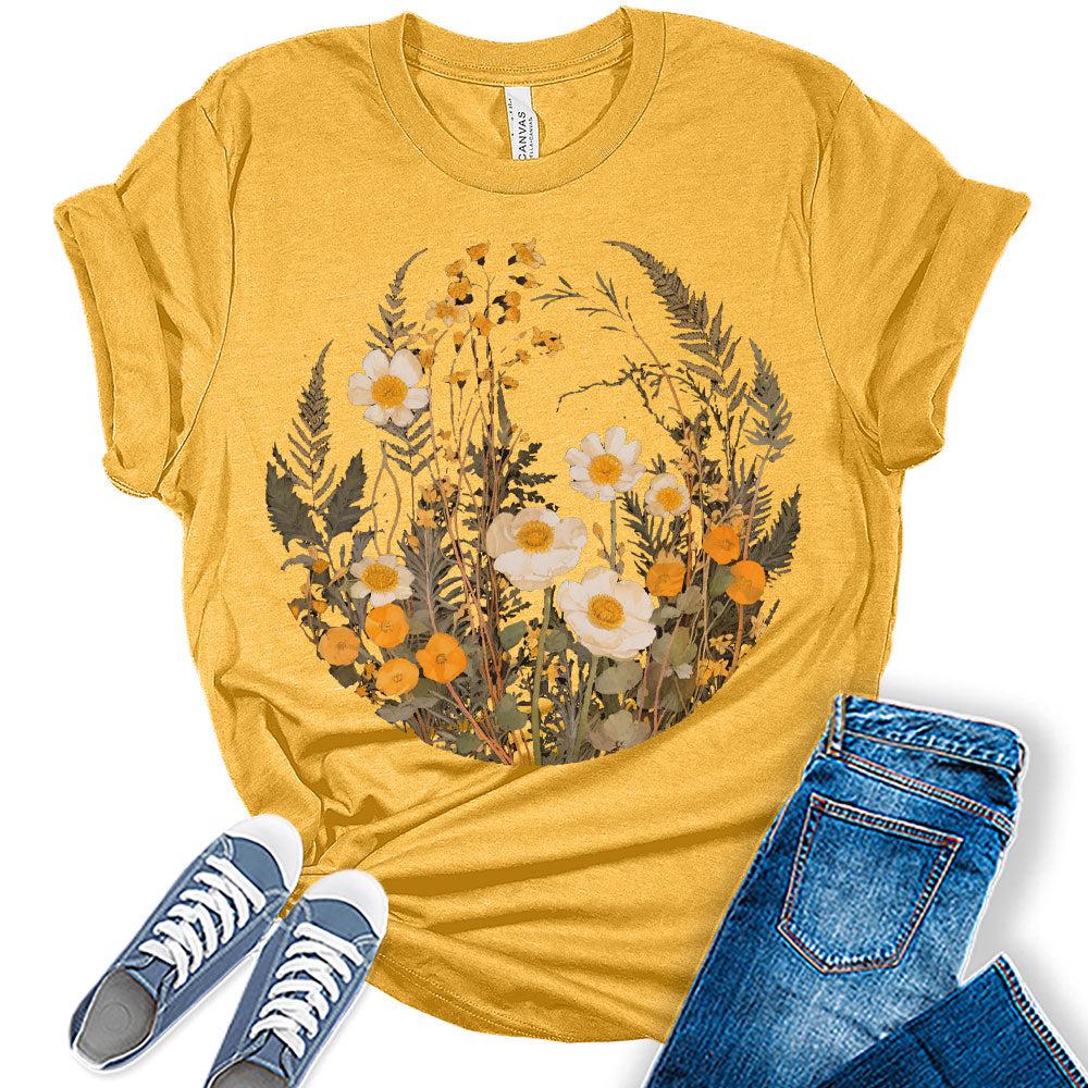 Womens Floral Shirts Trendy Wildflower Vintage Graphic Tees Spring Short Sleeve T Shirts Bella Summer Tops