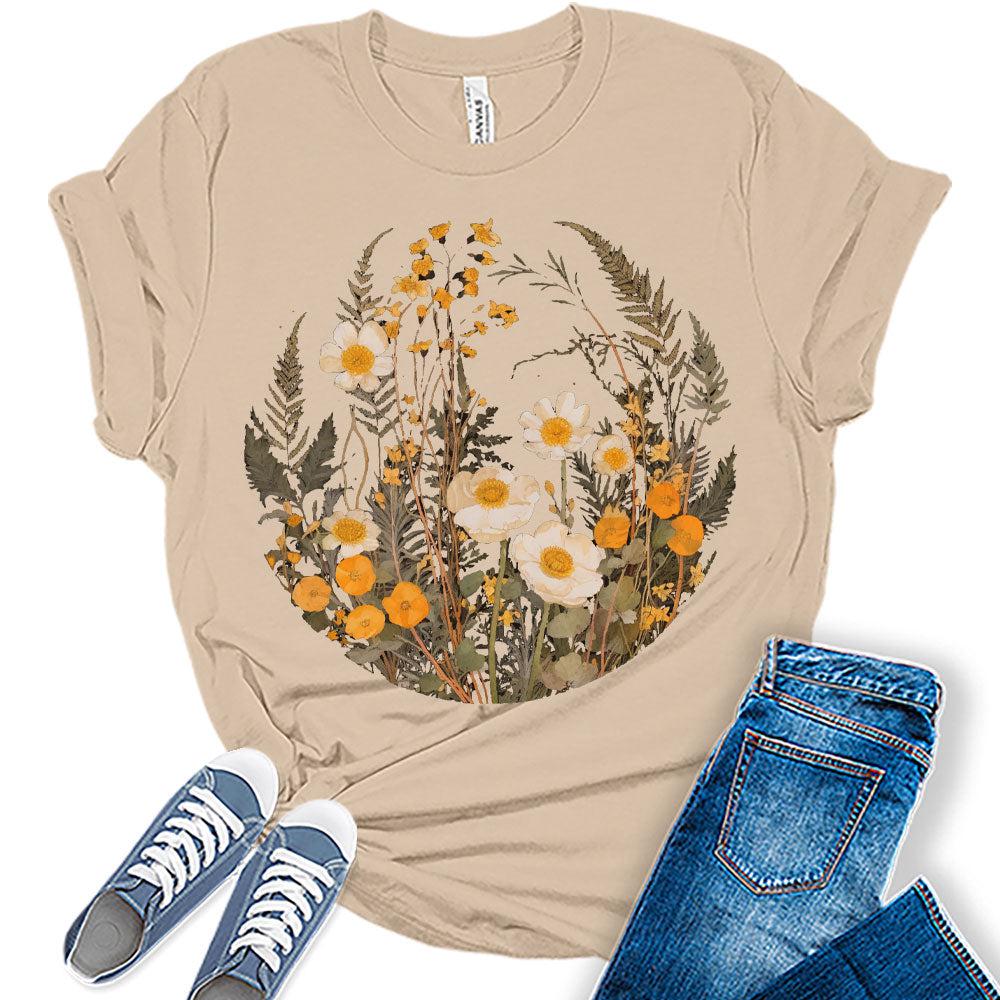 Womens Floral Shirts Trendy Wildflower Vintage Graphic Tees Spring Short Sleeve T Shirts Bella Summer Tops