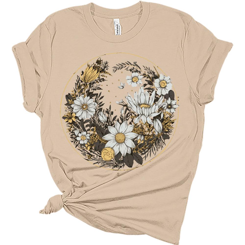 Womens Floral Shirts Wildflower Vintage Graphic Tees Spring Daisy Short Sleeve T Shirts Bella Summer Tops