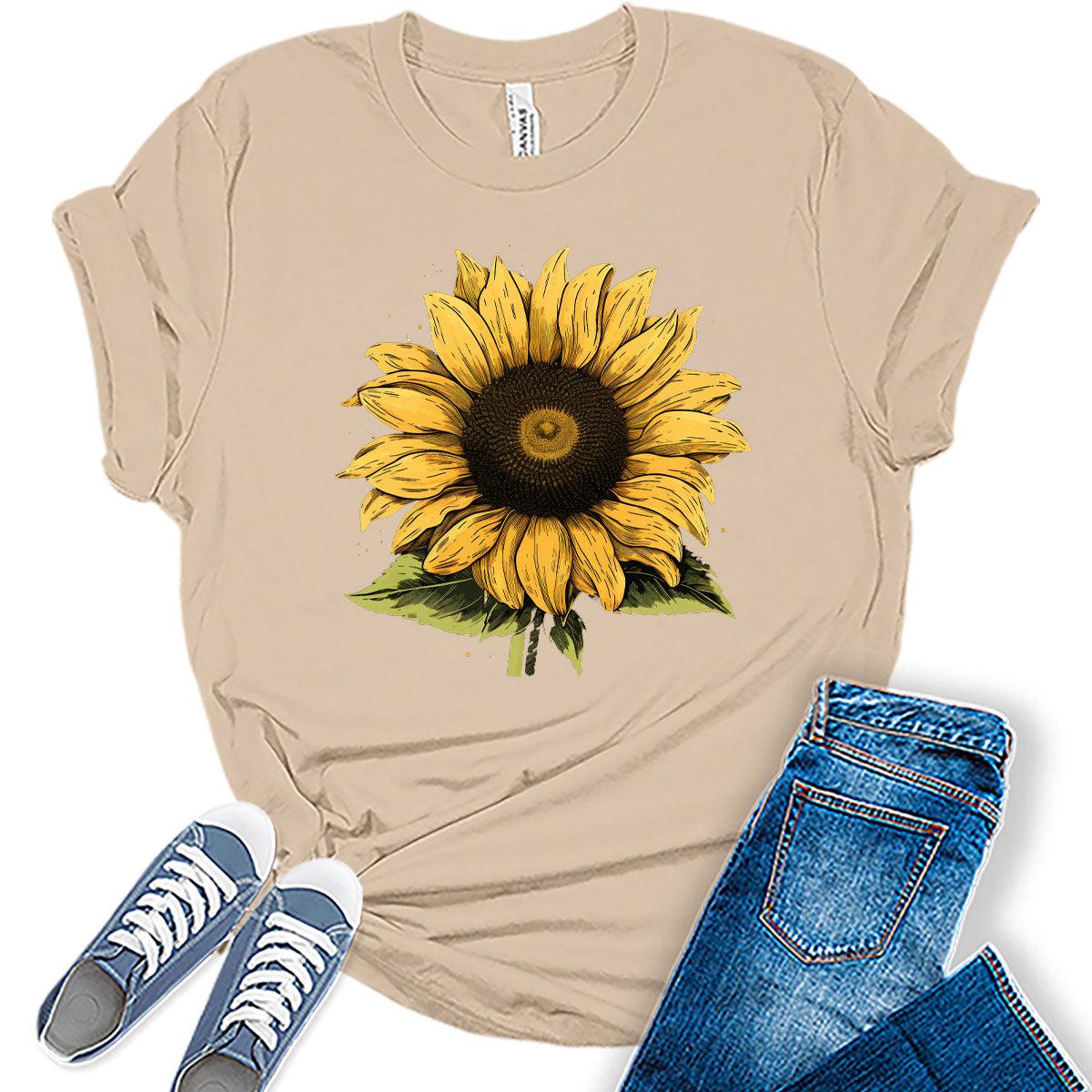 Womens Fall Vintage Sunflower Tshirt Cottagecore Floral Graphic Tee Autumn Shirts