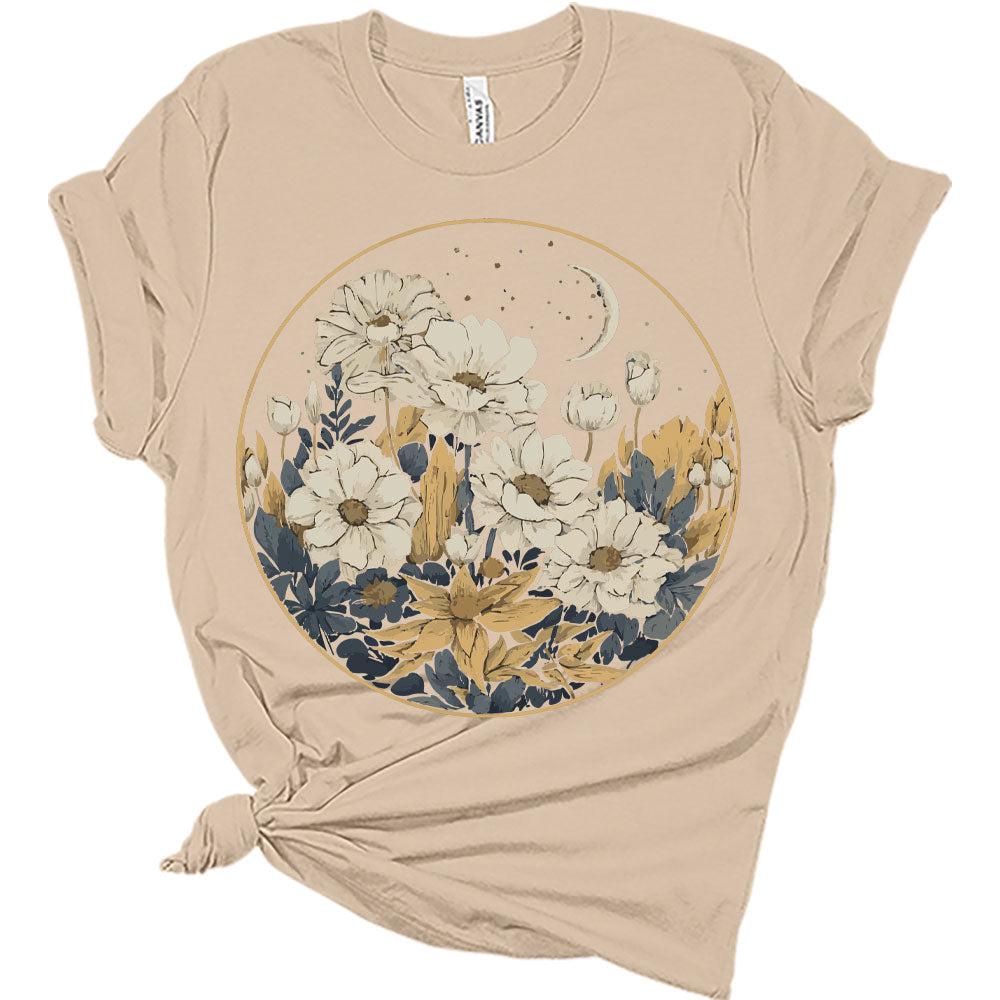 Womens Floral Shirts Wildflower Vintage Graphic Tees Spring Short Sleeve Cottagecore T Shirts Bella Summer Tops