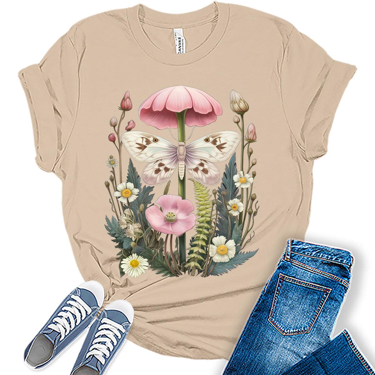 Womens Vintage Graphic Tees Cute Floral T Shirts Girls Cottagecore Shirt Flower Fall Tops for Women