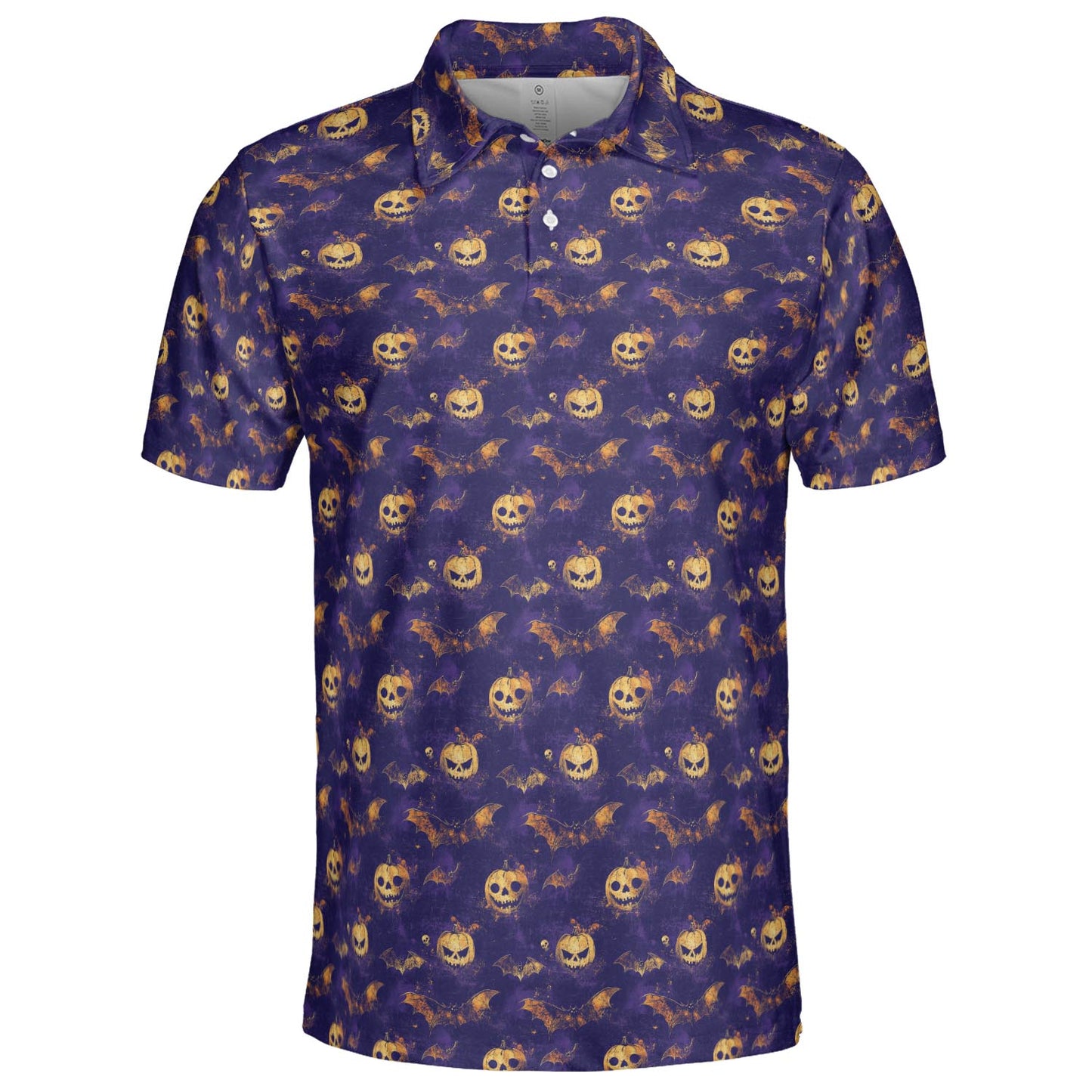 Jack O Lantern Bat Polo Shirt for Men Halloween Pumpkin Funny Spooky Moisture Wicking Golf Top