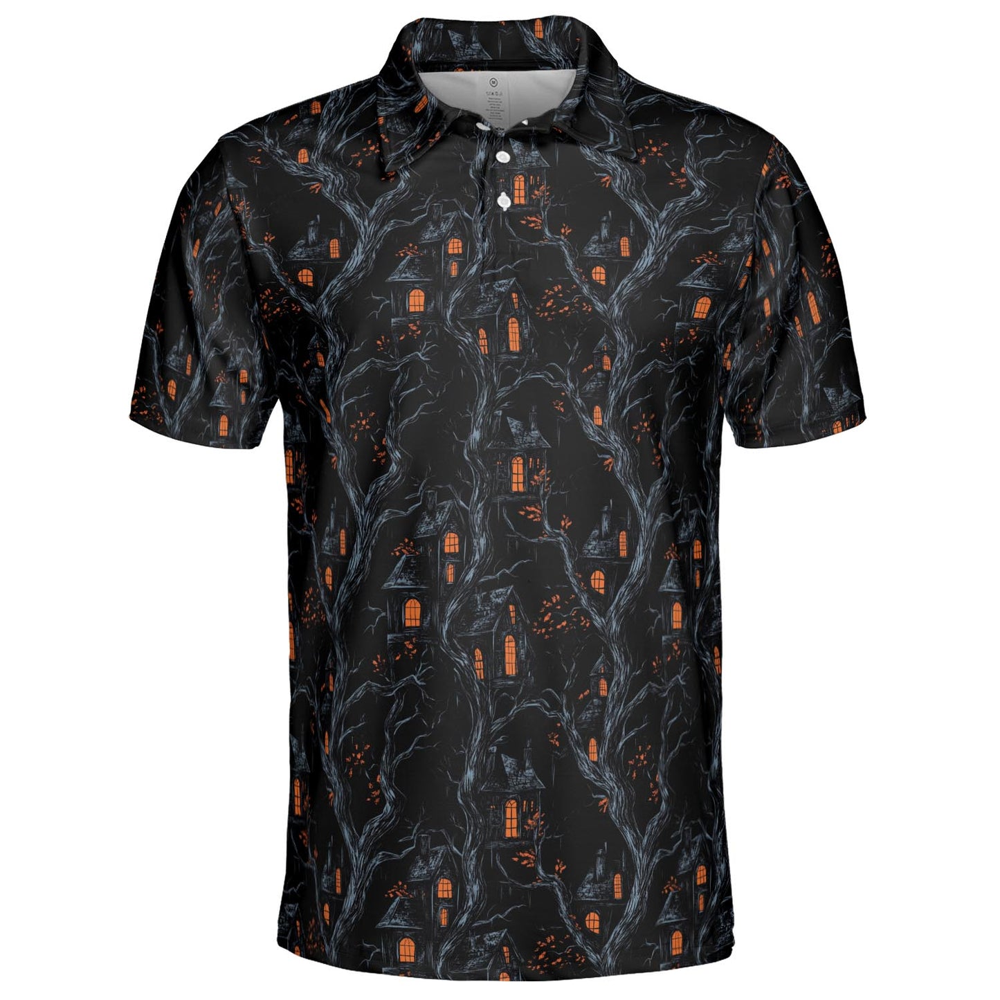 Haunted House Halloween Polo for Men Spooky Moisture Wicking Short Sleeve Golf Top