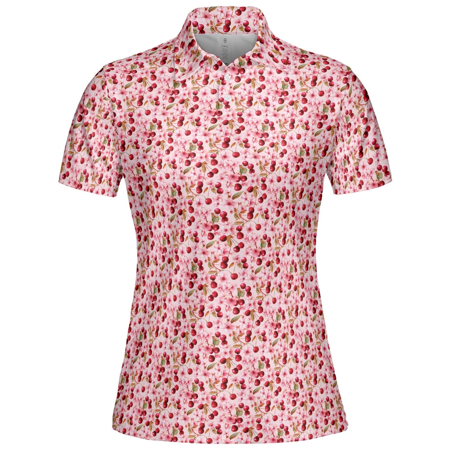 Cherry Blossom Polo Shirt for Women Pink Floral Cottagecore Spring Summer Moisture Wicking Short Sleeve Golf Top