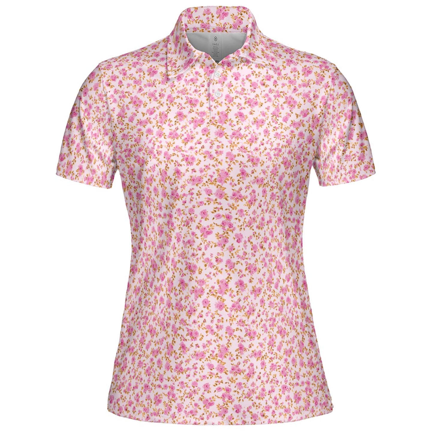 Pink Floral Polo Shirt for Women Cottagecore Spring Summer Moisture Wicking Short Sleeve Golf Top