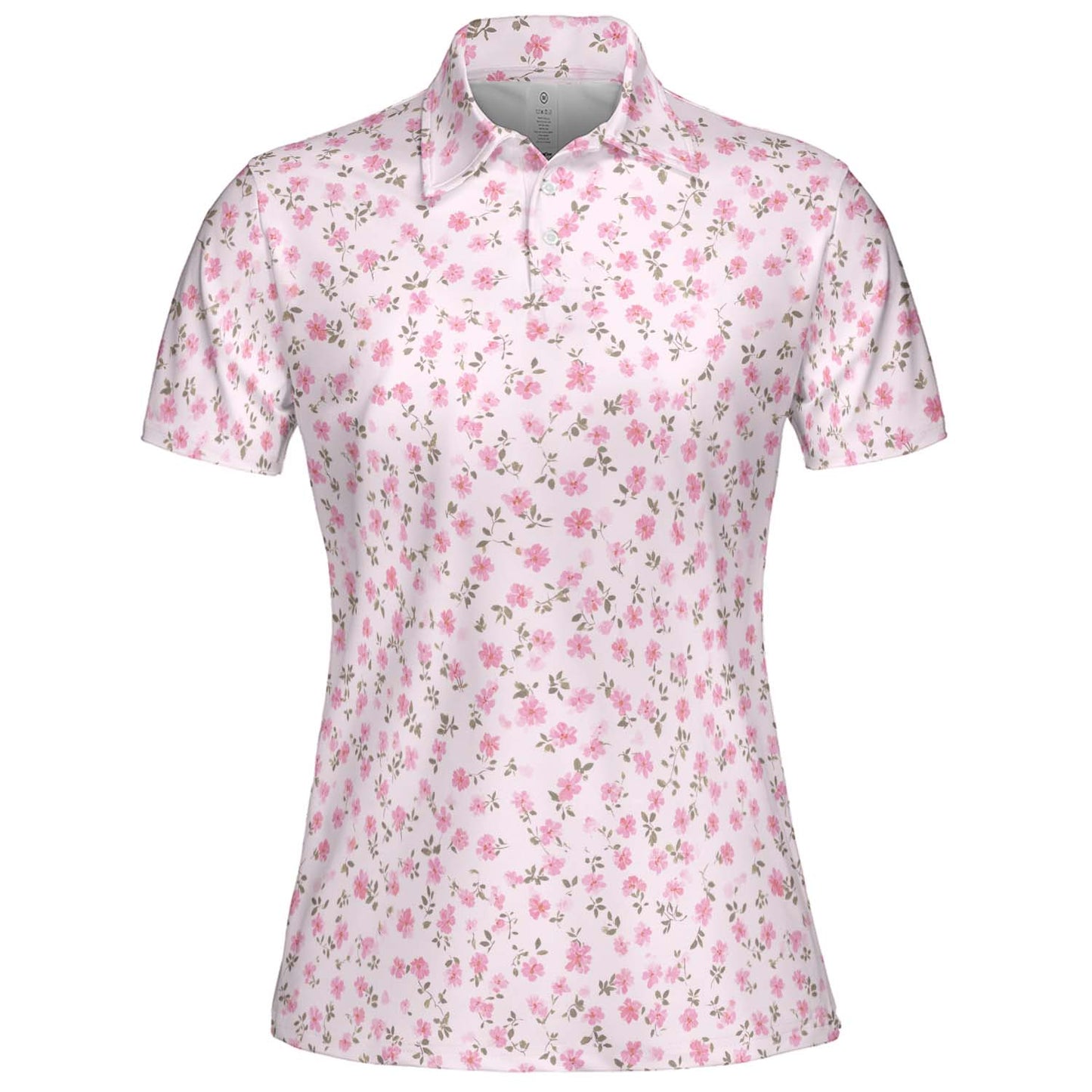 Pink Rosebud Polo Shirt for Women Soft Cottagecore Floral Spring Summer Moisture Wicking Short Sleeve Golf Top
