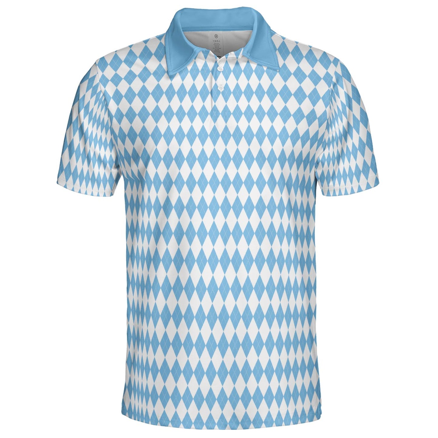 Bavarian Diamond Polo Shirt for Men Checkered Blue Collar Moisture Wicking Short Sleeve Golf Top