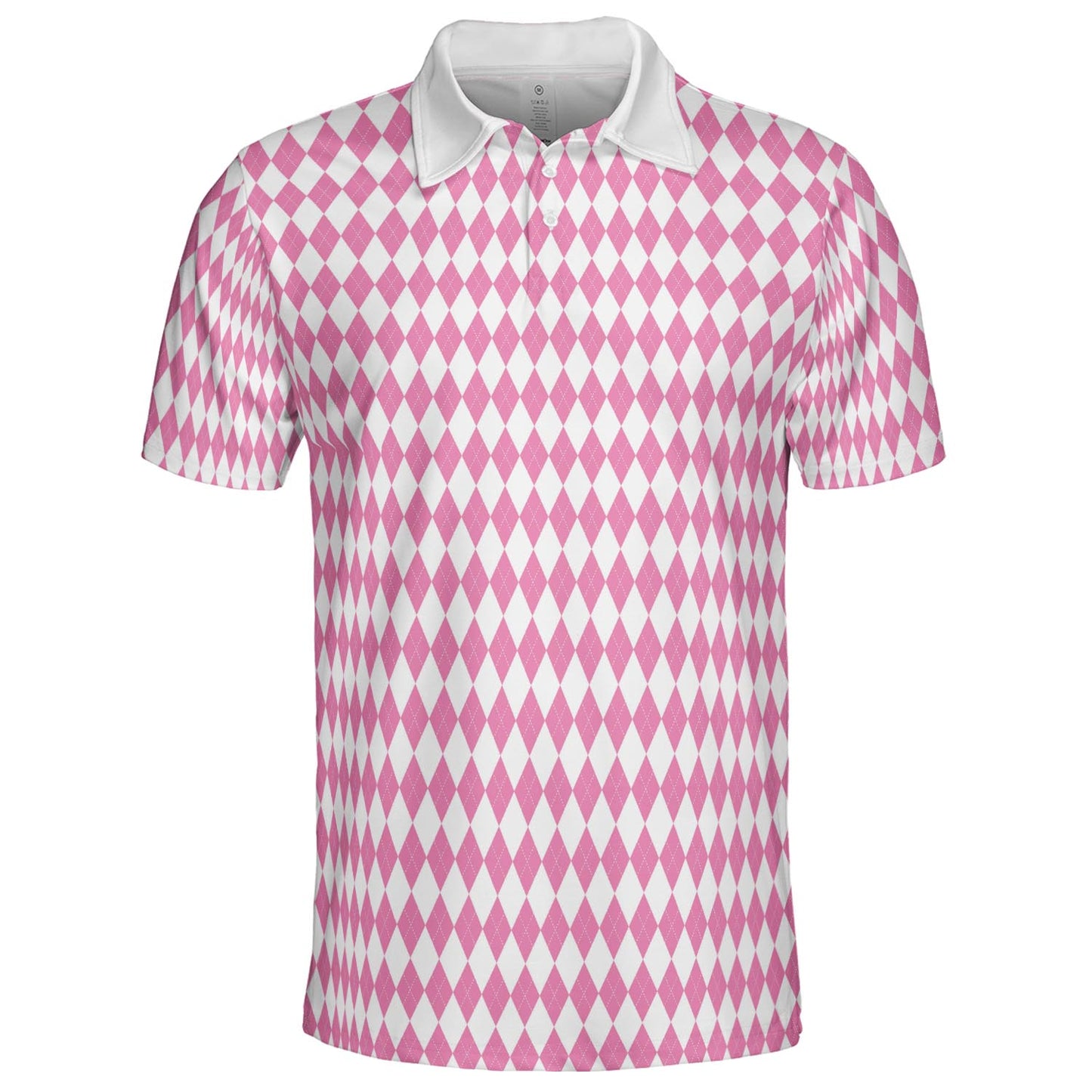 Bavarian Diamond Polo Shirt for Men Pink White Checkered Moisture Wicking Short Sleeve Golf Top
