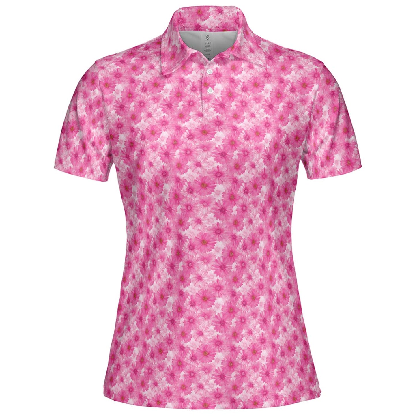 Pink Daisy Floral Polo Shirt for Women Spring Cottagecore Moisture Wicking Short Sleeve Golf Top