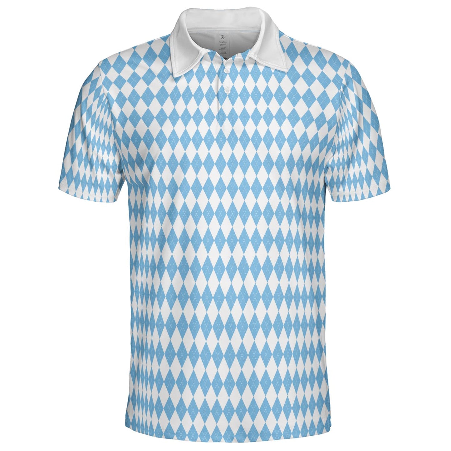 Bavarian Diamond Polo Shirt for Men Blue White Checkered Moisture Wicking Short Sleeve Golf Top