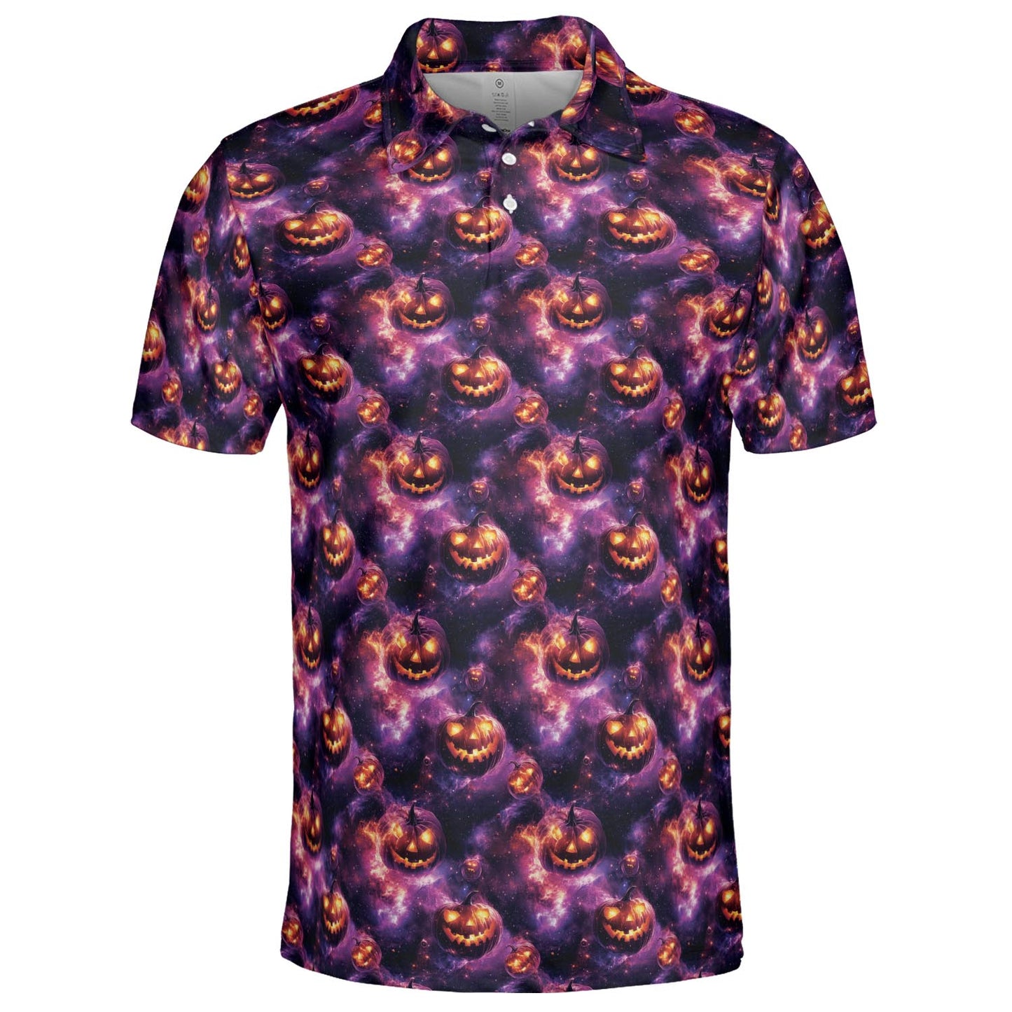 Spooky Jack O Lantern Galaxy Halloween Polo for Men Moisture Wicking Short Sleeve Golf Top