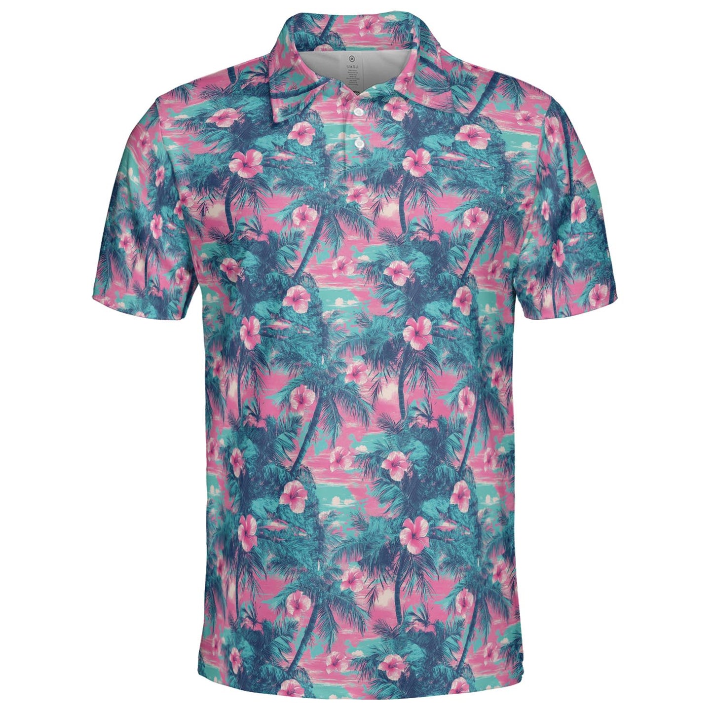 Hawaiian Palm Tree Summer Polo Shirt for Men Moisture Wicking Short Sleeve Golf Top