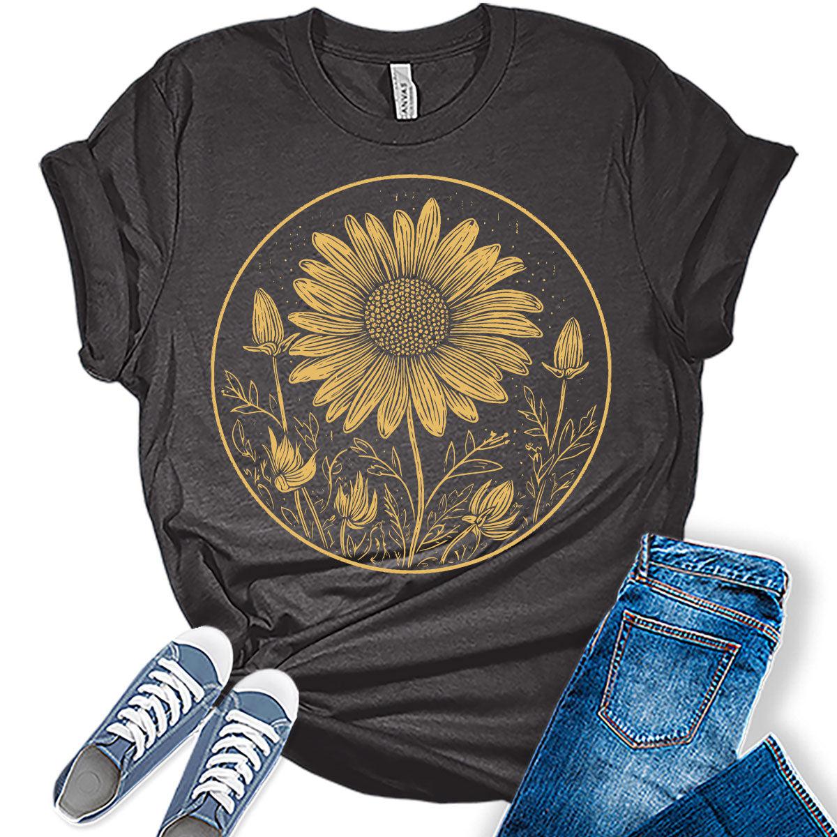 Sunflower Shirt Vintage Boho Tshirts Fall Graphic Tees for Women