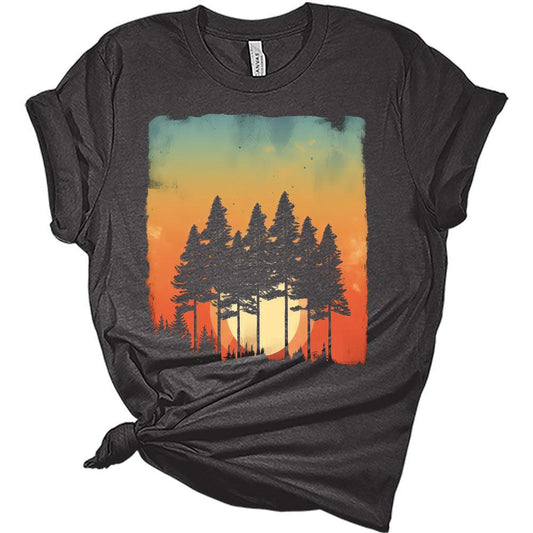 Womens Trendy Retro Vintage Graphic Skinny Pine Tree Shirt Summer Hiking Camping Athletic Tees Nature Casual Comfy Clothes