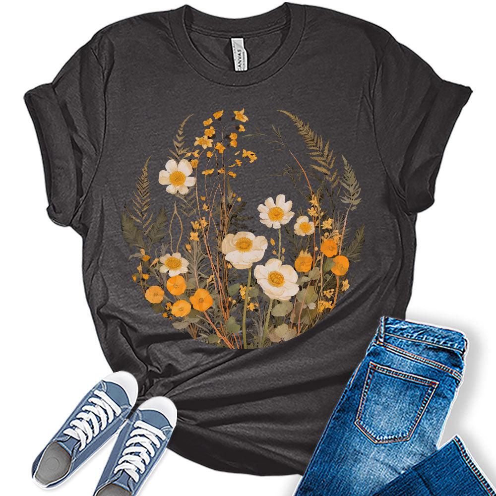 Womens Floral Shirts Trendy Wildflower Vintage Graphic Tees Spring Short Sleeve T Shirts Bella Summer Tops