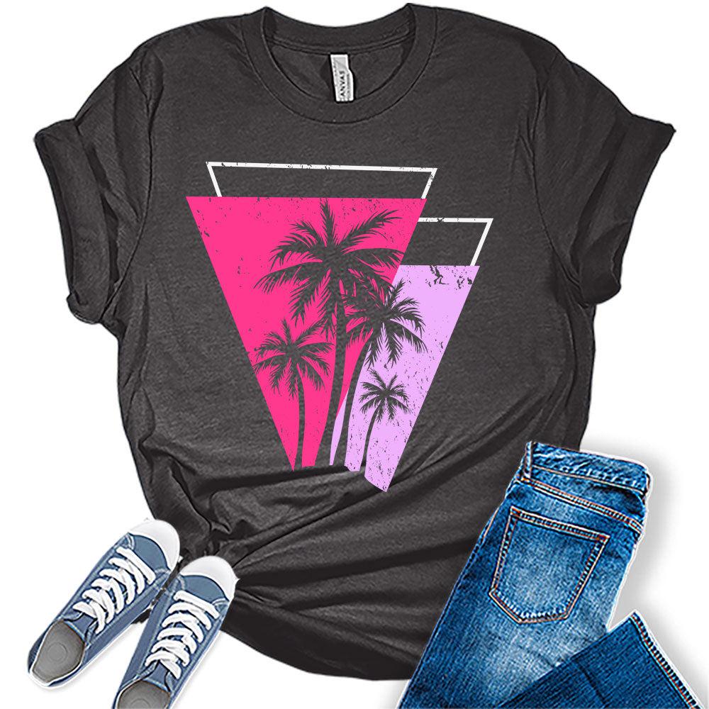 Beach Shirts for Women Coconut Trees Hawaiian Graphic Tshirt Summer Vacation Beach Tees Tops