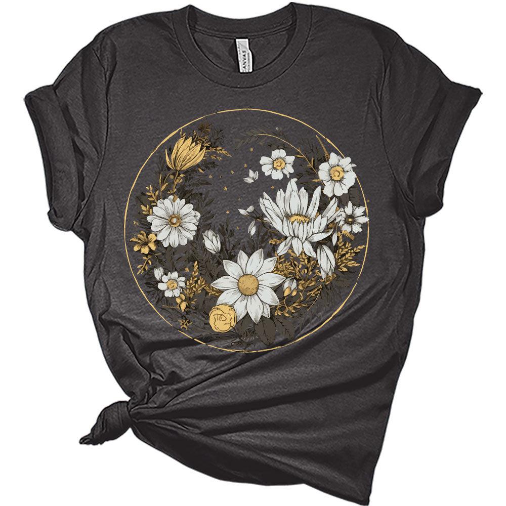 Womens Floral Shirts Wildflower Vintage Graphic Tees Spring Daisy Short Sleeve T Shirts Bella Summer Tops