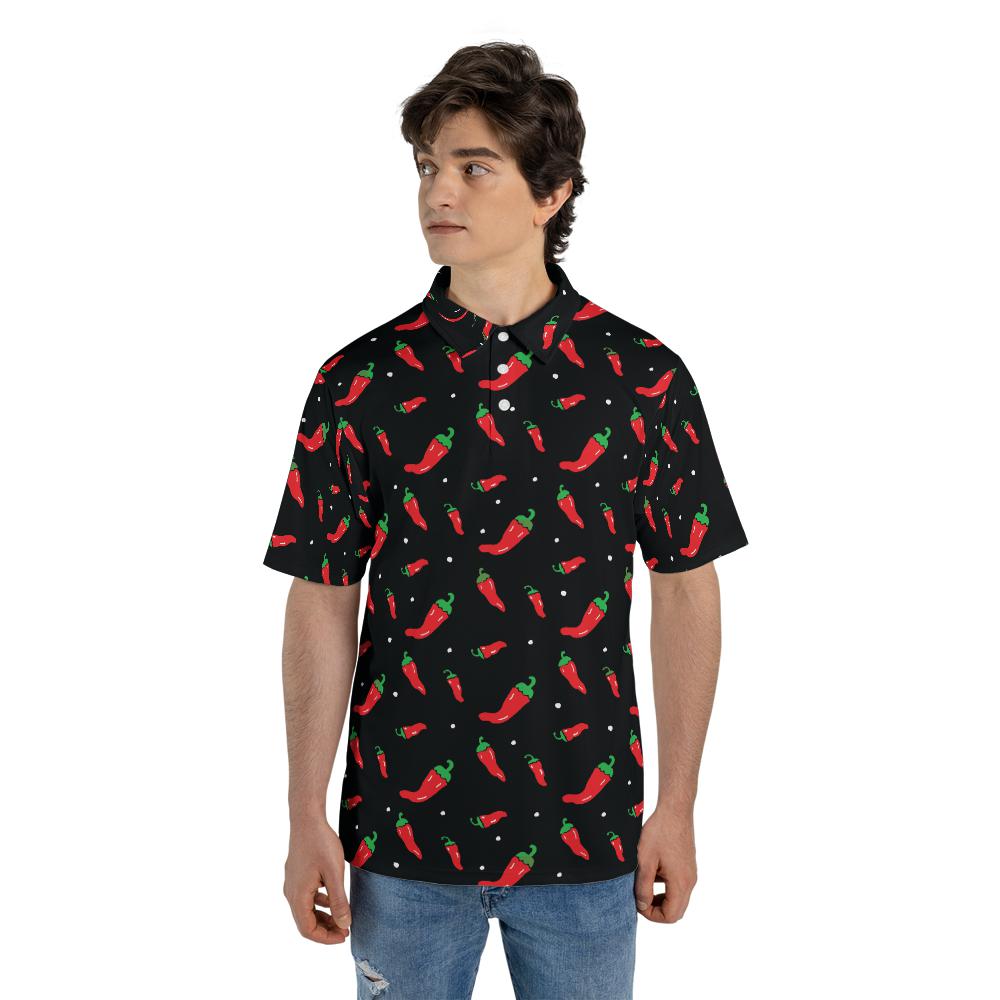 Mens Cinco De Mayo Chili Peppers Golf Shirt Moisture Wicking Short Sleeve Polo Shirts for Men