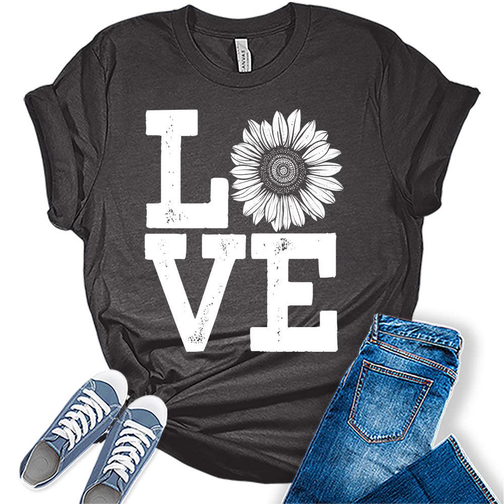 Womens Love Sunflower Shirt Cute Bella Graphic Tees Spring Short Sleeve Trendy Summer Tops for Women