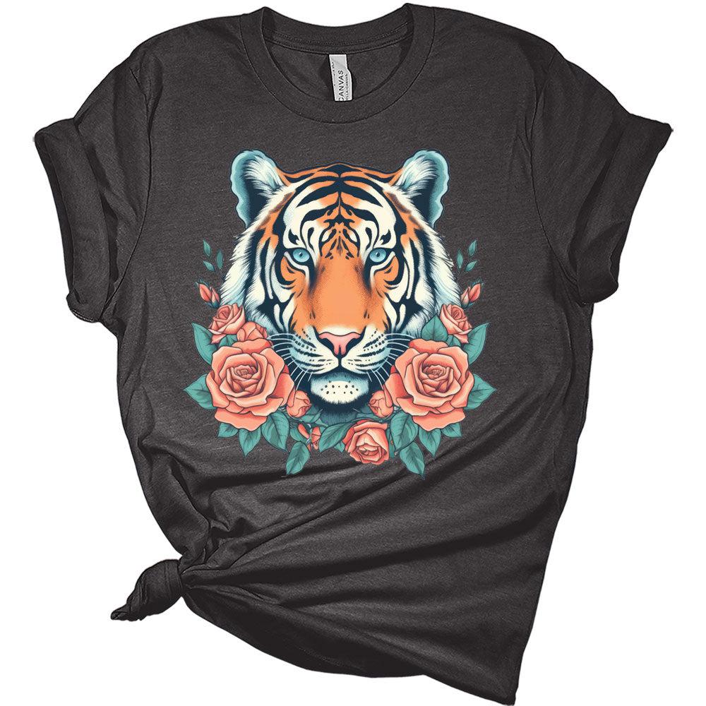 Womens Tiger Shirts Cute Bella Graphic Tees Short Sleeve Floral Summer Tops Casual Crewneck Tshirts