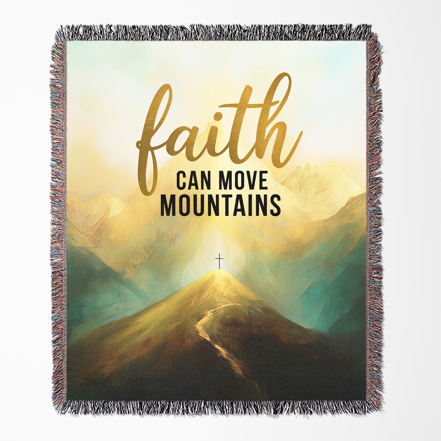 Faith Can Move Mountains 50" x 60" Christian Gift Woven Jacquard Blanket