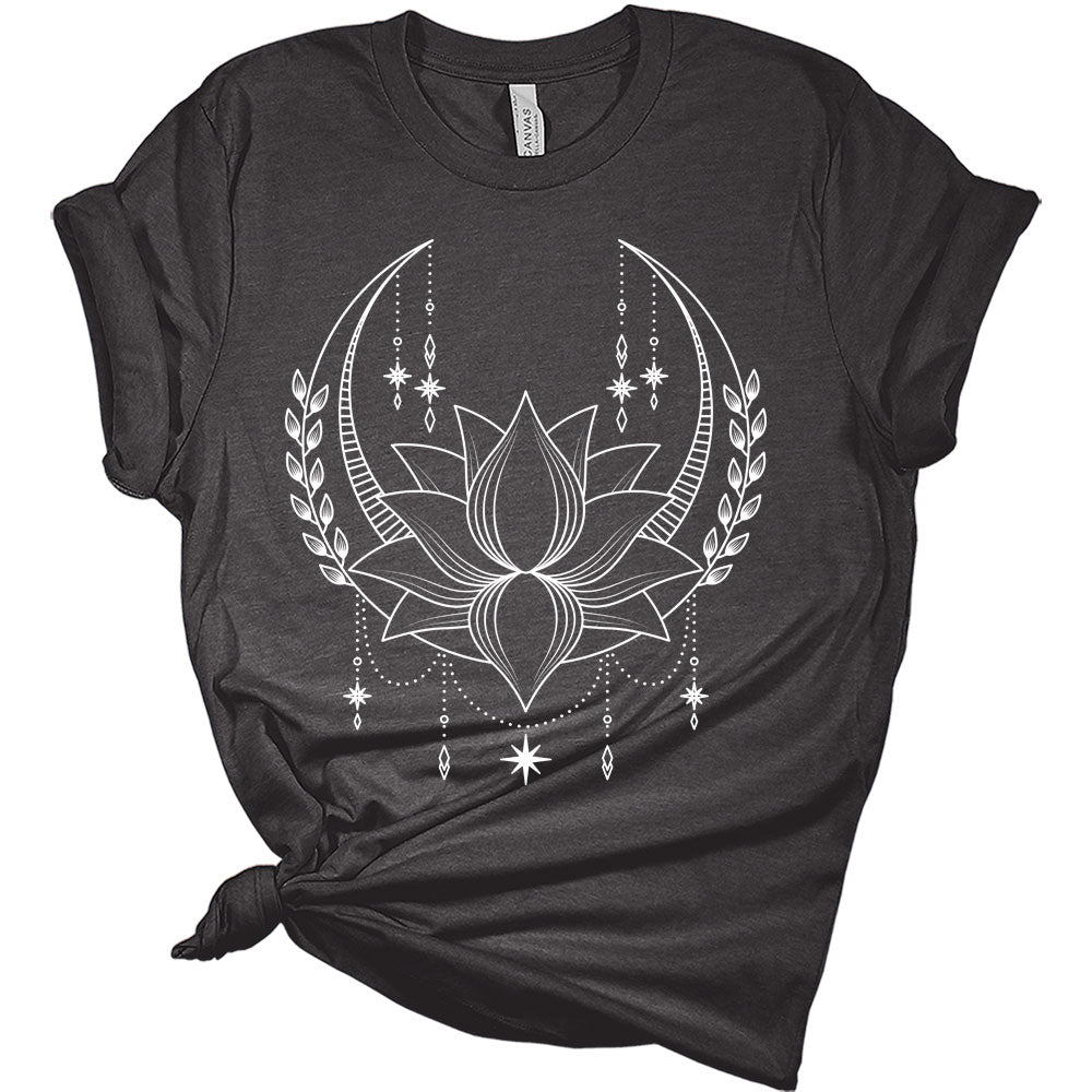 Womens Lotus Mandala Shirt Casual Cute Graphic Tees Short Sleeve Plus Size Classic-Fit Summer Tops
