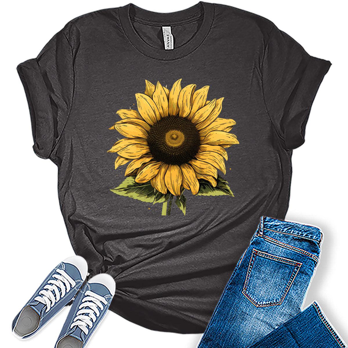 Womens Fall Vintage Sunflower Tshirt Cottagecore Floral Graphic Tee Autumn Shirts