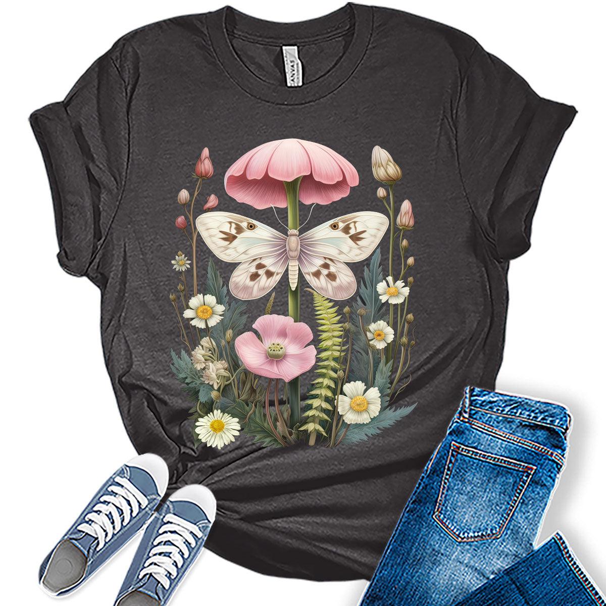 Womens Vintage Graphic Tees Cute Floral T Shirts Girls Cottagecore Shirt Flower Fall Tops for Women