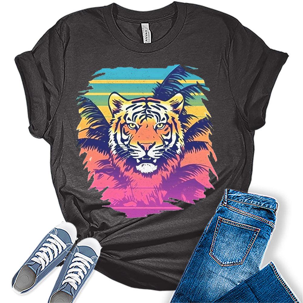 Trendy Tiger Shirts for Women Retro Groovy Graphic Tshirt Summer Tees Tops