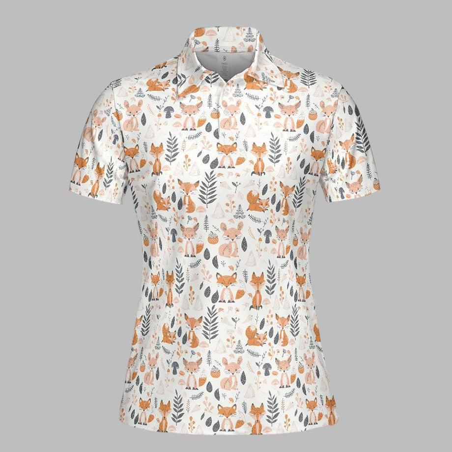 Cottagecore Polo Golf Shirt for Women Fox Woodland Print Vintage Moisture Wicking Short Sleeve Top