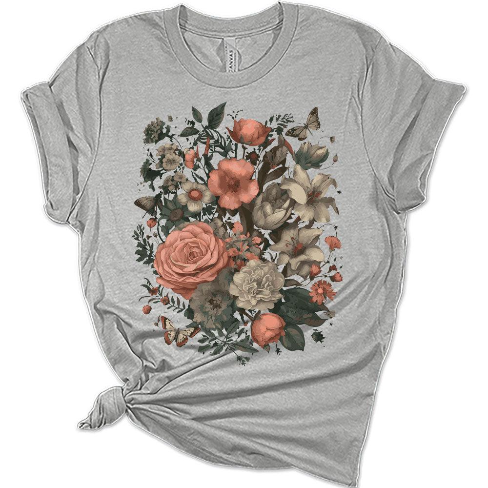 Womens Floral Shirts Trendy Wildflower Vintage Graphic Tees Butterfly Short Sleeve T Shirts Bella Summer Tops