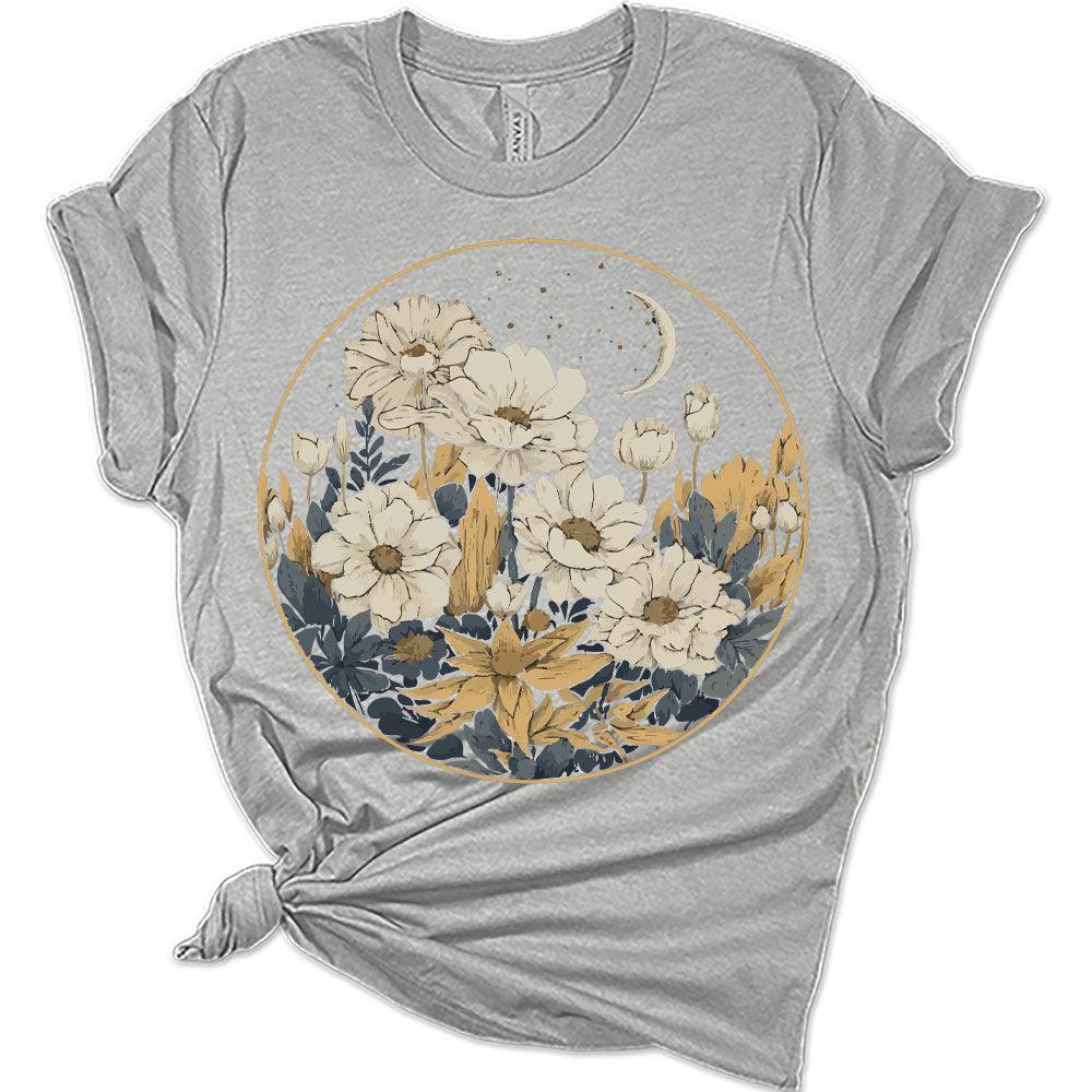 Womens Floral Shirts Wildflower Vintage Graphic Tees Spring Short Sleeve Cottagecore T Shirts Bella Summer Tops