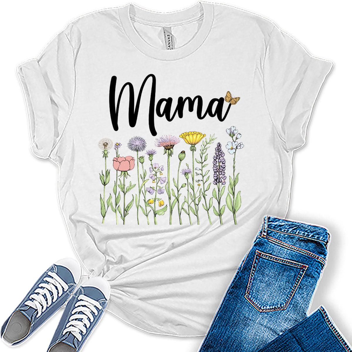 Mama Shirt Cute Wildflower T Shirt Floral Graphic Tees for Women