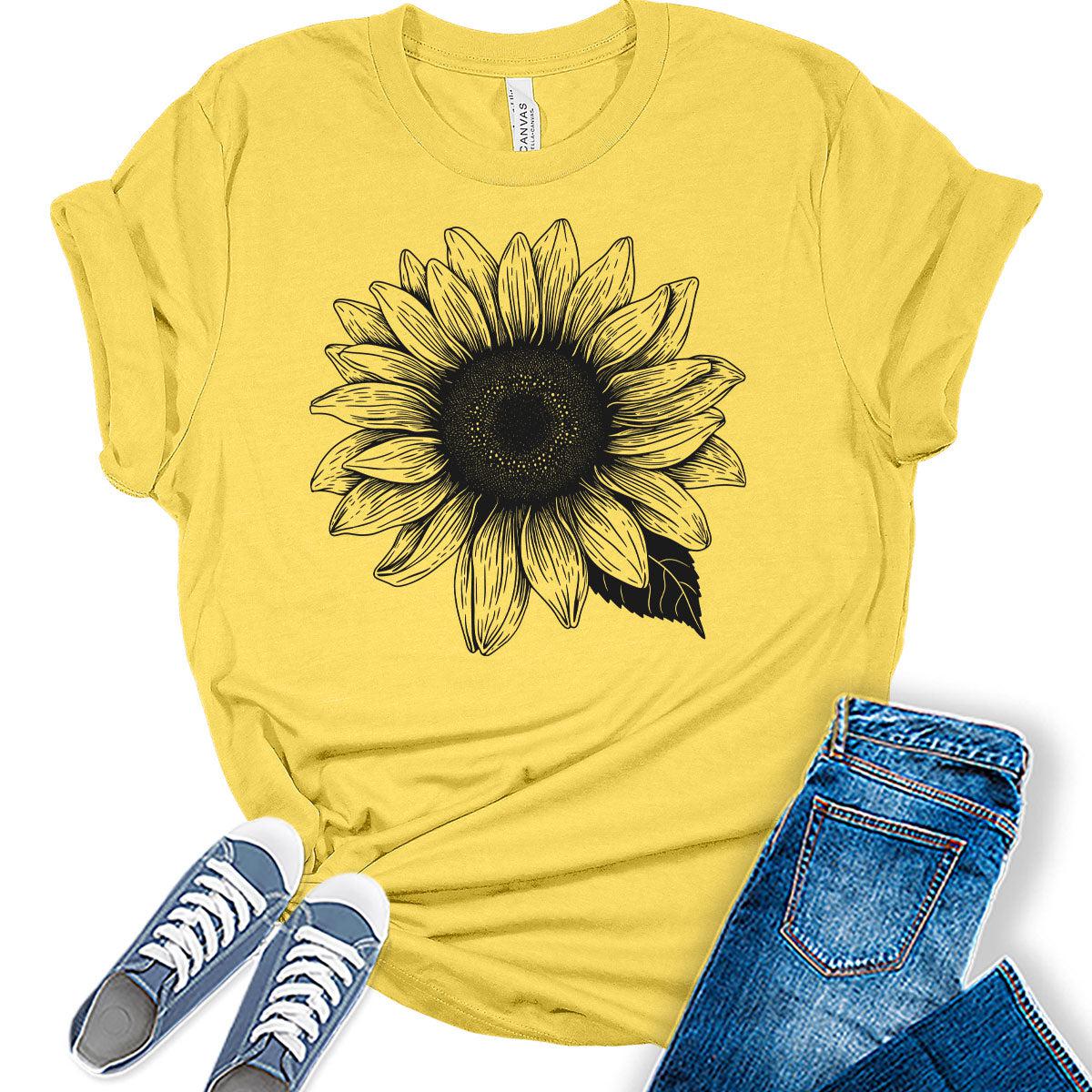 Sunflower Shirts Women's Graphic Tees Cute Vintage Teen Girl Tops
