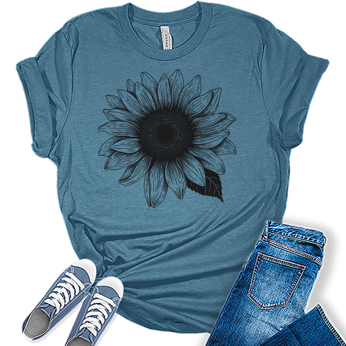 Sunflower Shirts Women's Graphic Tees Cute Vintage Teen Girl Tops