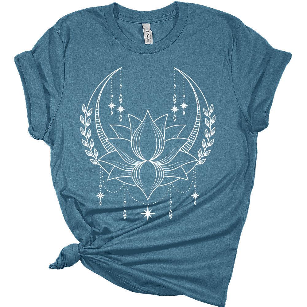 Womens Lotus Mandala Shirt Casual Cute Graphic Tees Short Sleeve Plus Size Classic-Fit Summer Tops