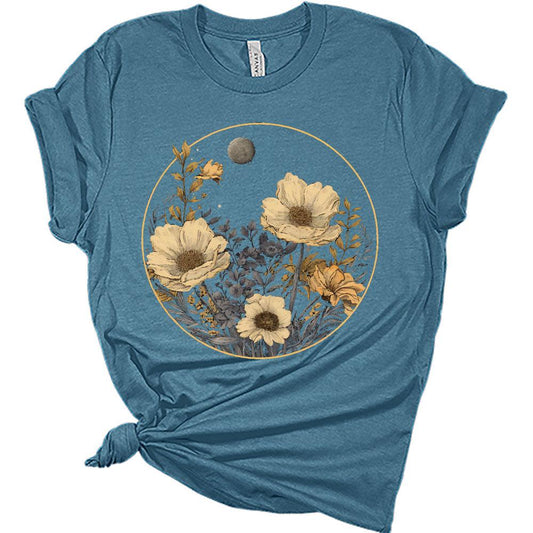 Womens Floral Shirts Trendy Wildflower Vintage Graphic Tees Trendy Short Sleeve T Shirts Bella Summer Tops